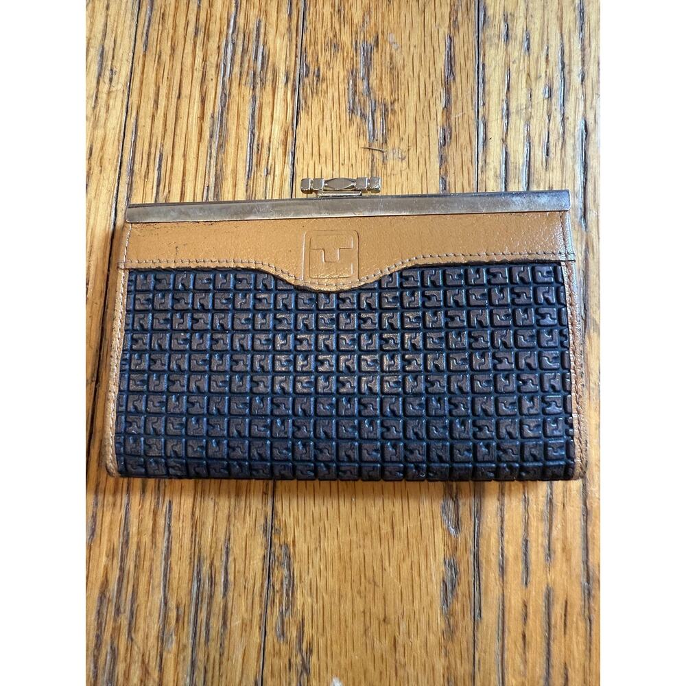 Vintage Ted Lapidus Wallet Womens Black Tan Leather Frame Coin Purse France